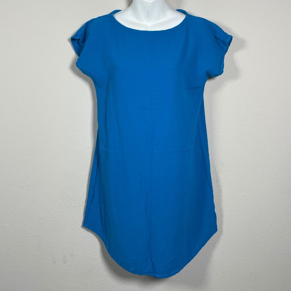 Oh My Gauze Tunic Top Women 0 XS/S Turquoise Cotton Gauze Cap Sleeve Lagenlook